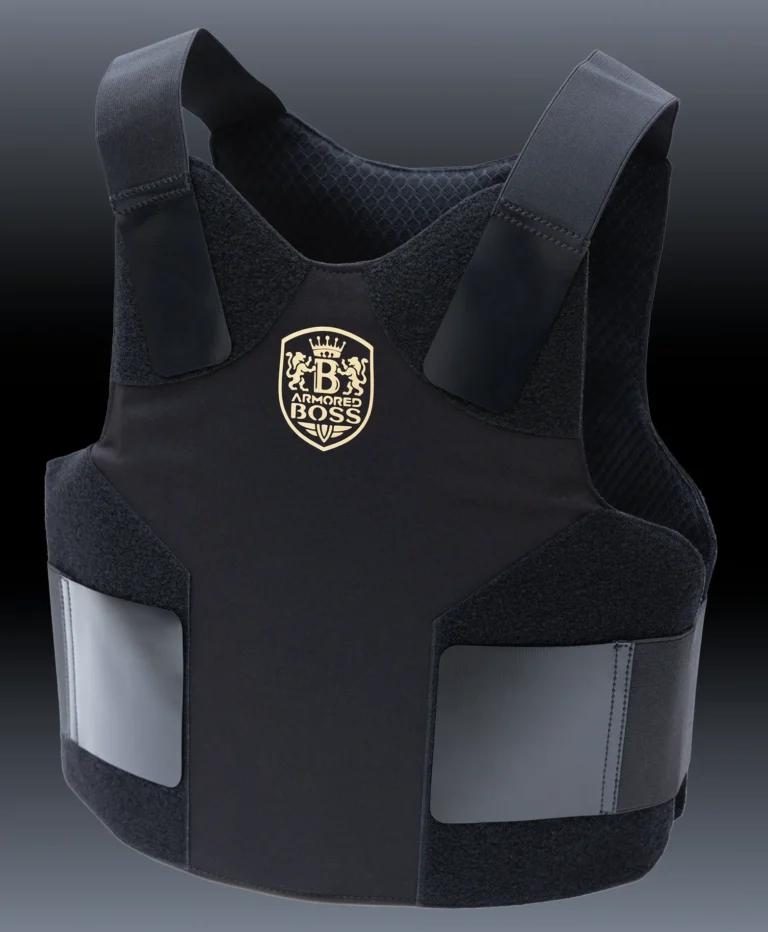 Black wraparound concealable bulletproof vest, perspective view