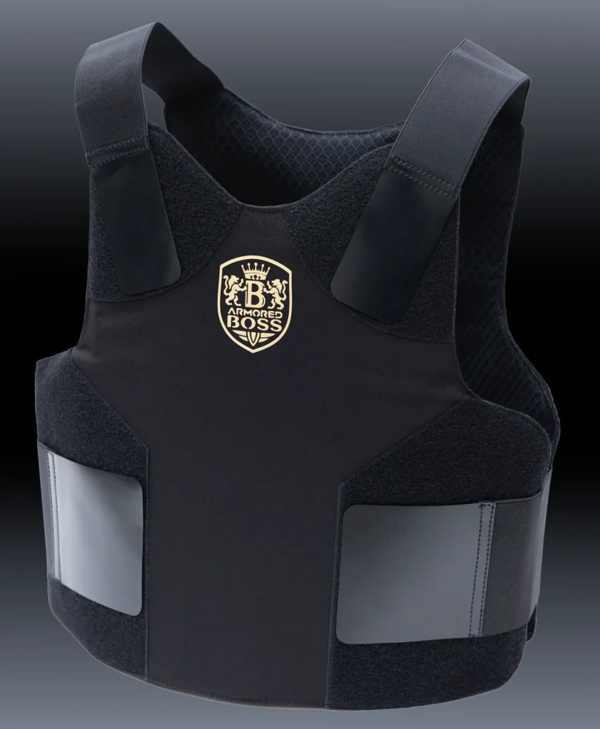 Black wraparound concealable bulletproof vest, perspective view